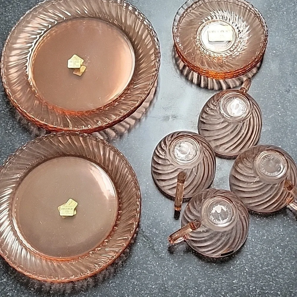 Vintage Arcoroc Dinne Set for 4 Rosaline Made France Midcentury Modern 16 Pieces